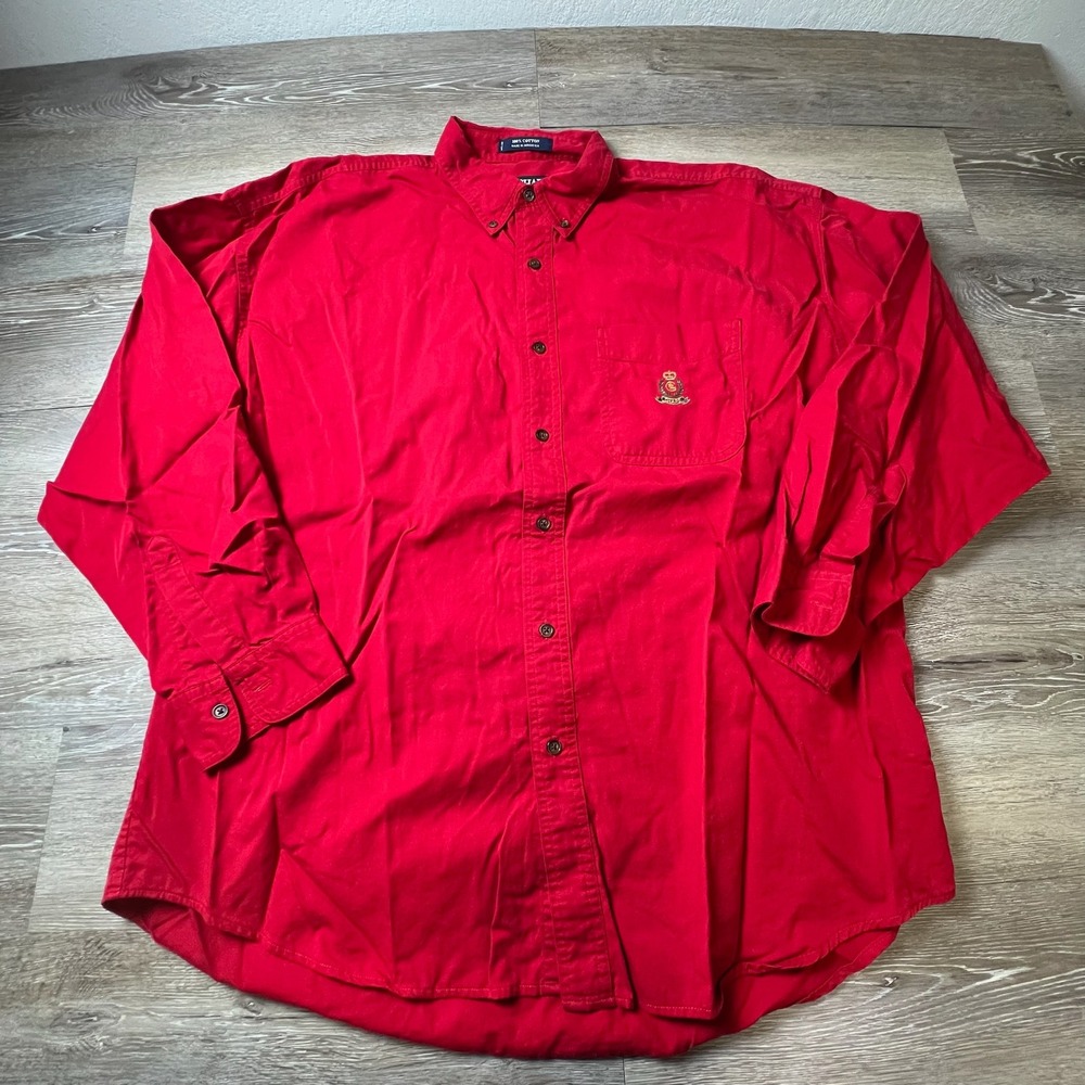 Chaps Ralph Lauren Shirt Mens XL Red Long Sleeve Crest Logo Button Down Cotton